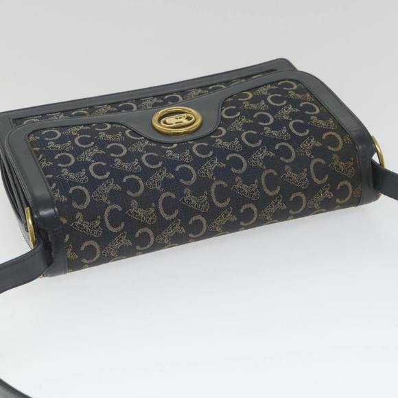 CELINE C Macadam Canvas Horse Carriage Shoulder Bag Navy Auth ar10605B - Picture 6 of 16